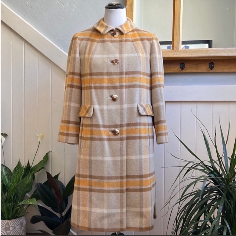 Rare Vintage Saks Fifth Avenue Cashmere & Mink Plaid Overcoat